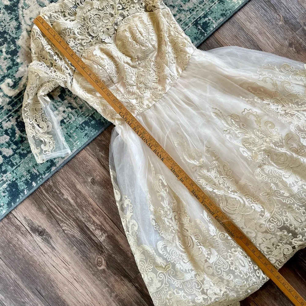 NWT Chi Chi London Gold Retro Formal Dress Gown Size 6 Floral Lace Sweetheart - Picture 8 of 16